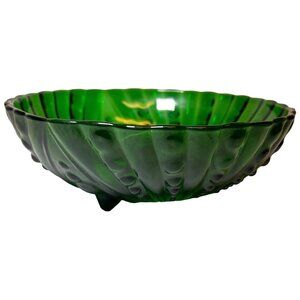 Vintage Anchor Hocking Green Footed Bowl Burple Pattern Dessert Serving Dish 195